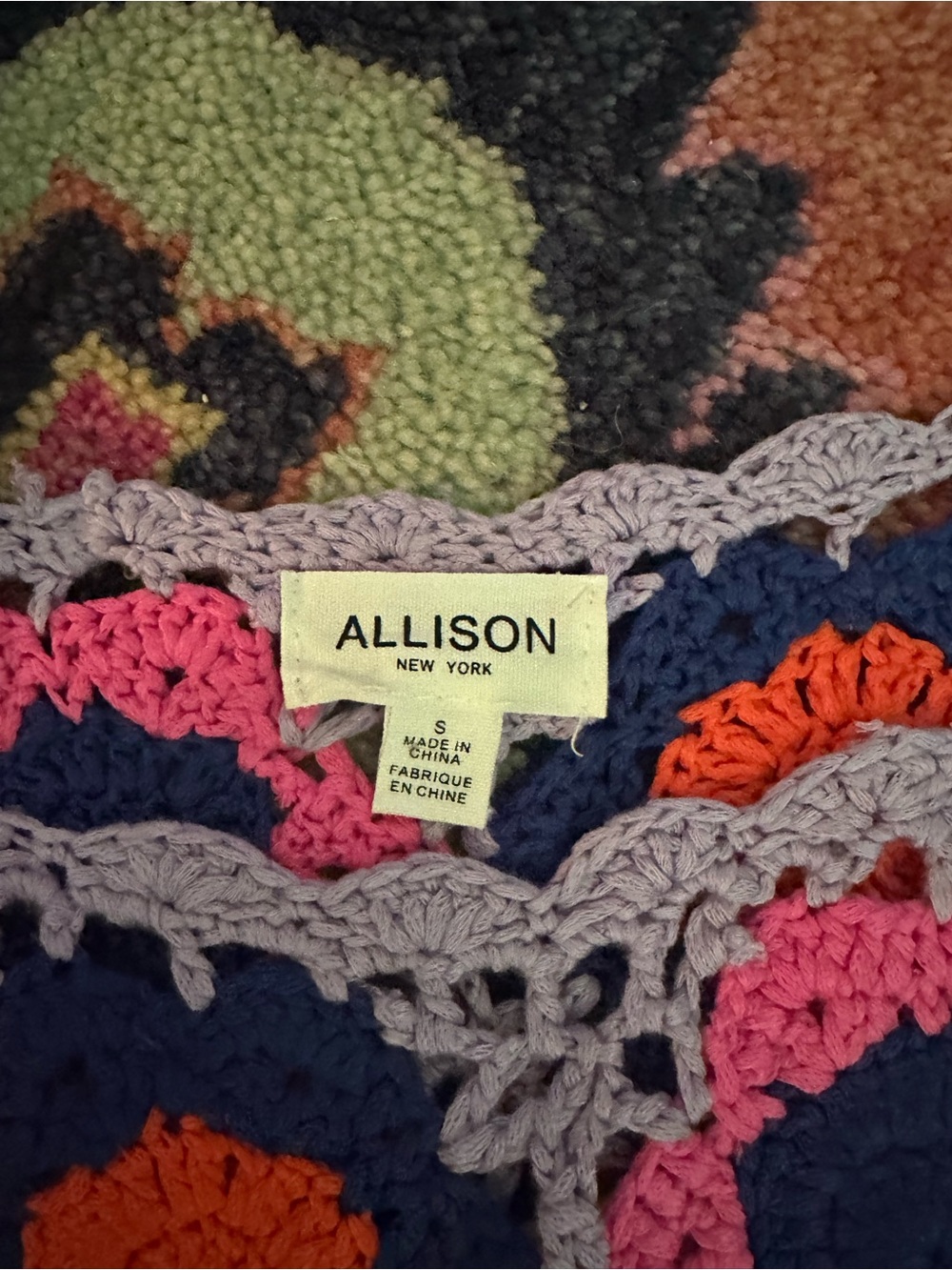 Handcrafted Crochet Floral Square Crop Top in Navy, Pink & Orange - Picture 2 of 3